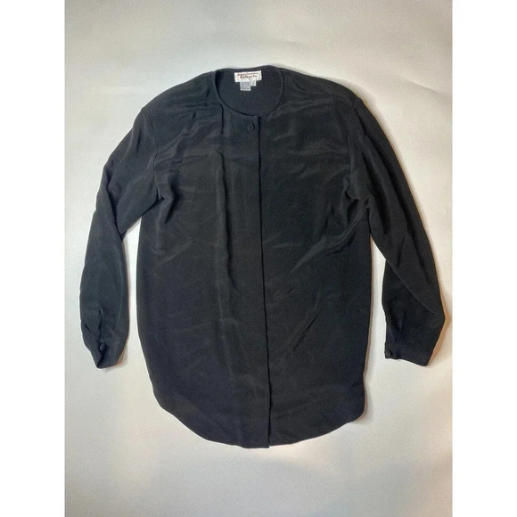 Vintage Talbots Women’s Size 4 100% Silk Black Button Up Blouse Top - Picture 1 of 7